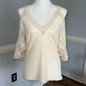 Buckle brand cream off the shoulder embroidered lace top